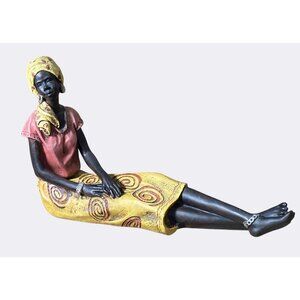 African Inspired Resin Figurine Woman In Yellow Red Dress
